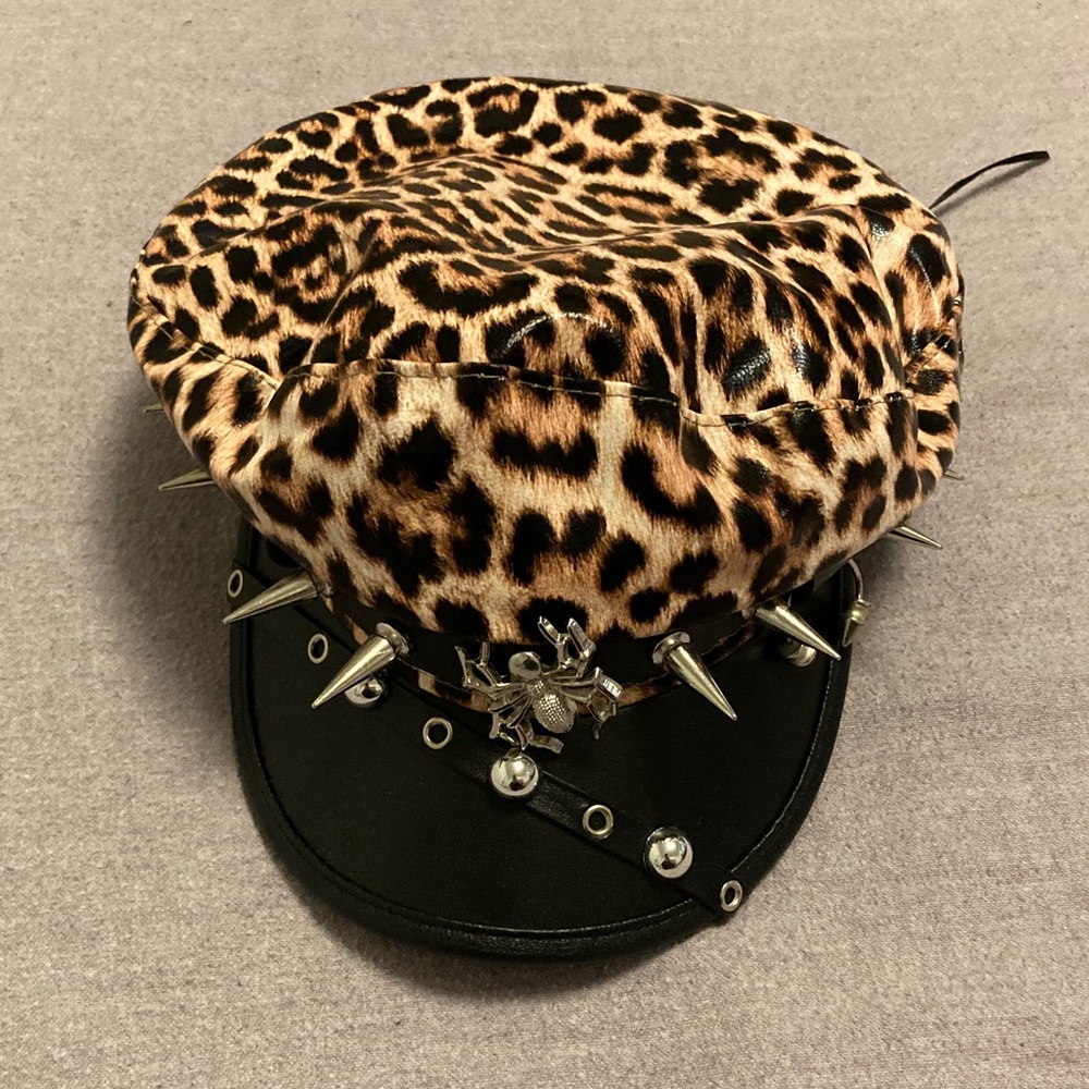 Leopard Print Spiked Hat with Black Brim